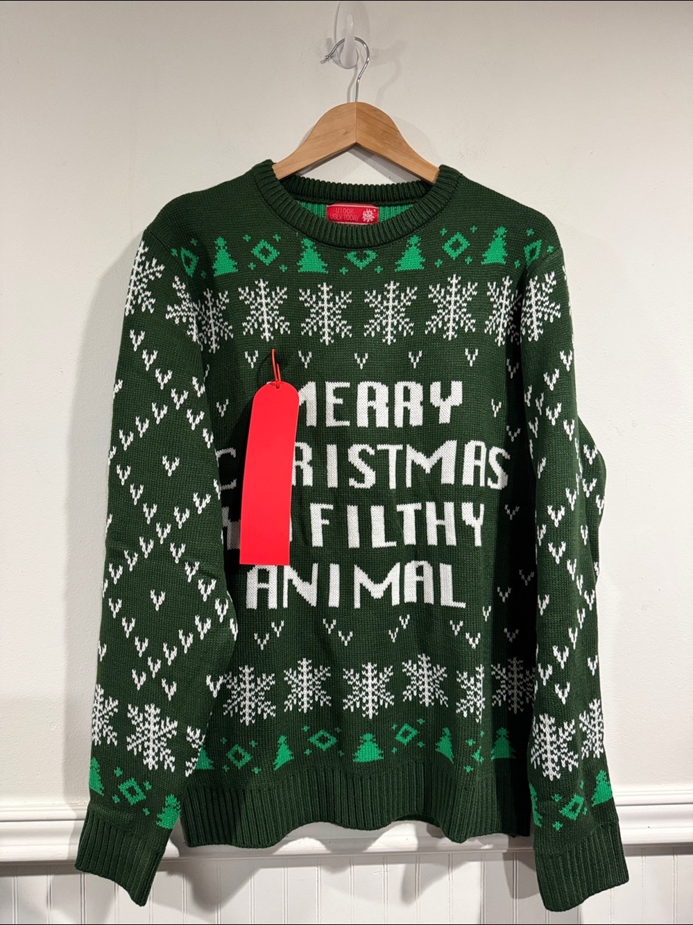 Ugly Christmas Sweater Unisex large NEW Merry Christmas ya filthy animal